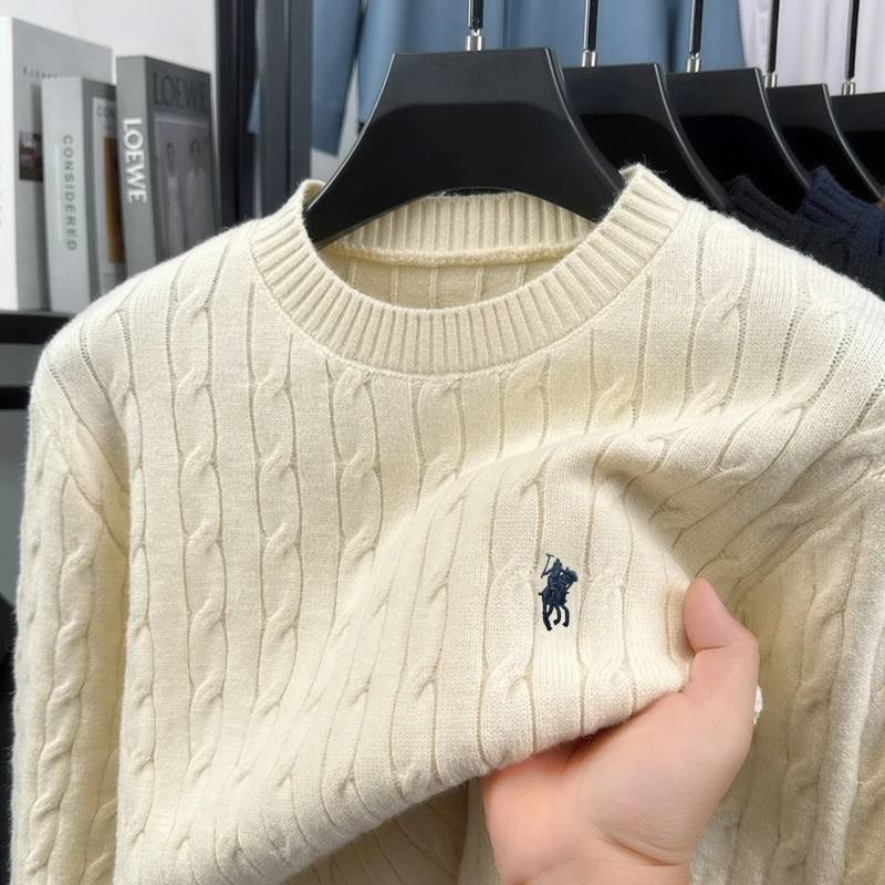 Hochwertiger Herbst-Winter-Pullover Luxusmarke Klassischer Paul Pony Bestickter Herren-Rundhalspullover Lässiger Jacquard-Strickpullover – Detail 7