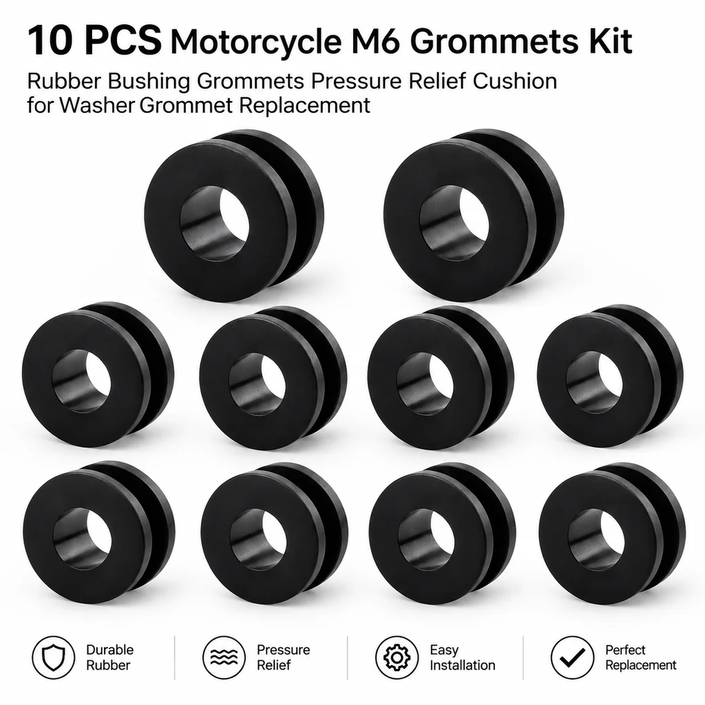 10 PCS Motorcycle M6 Grommets Kit Rubber Bushing Grommets Pressure Relief Cushion for Washer Grommet Replacement