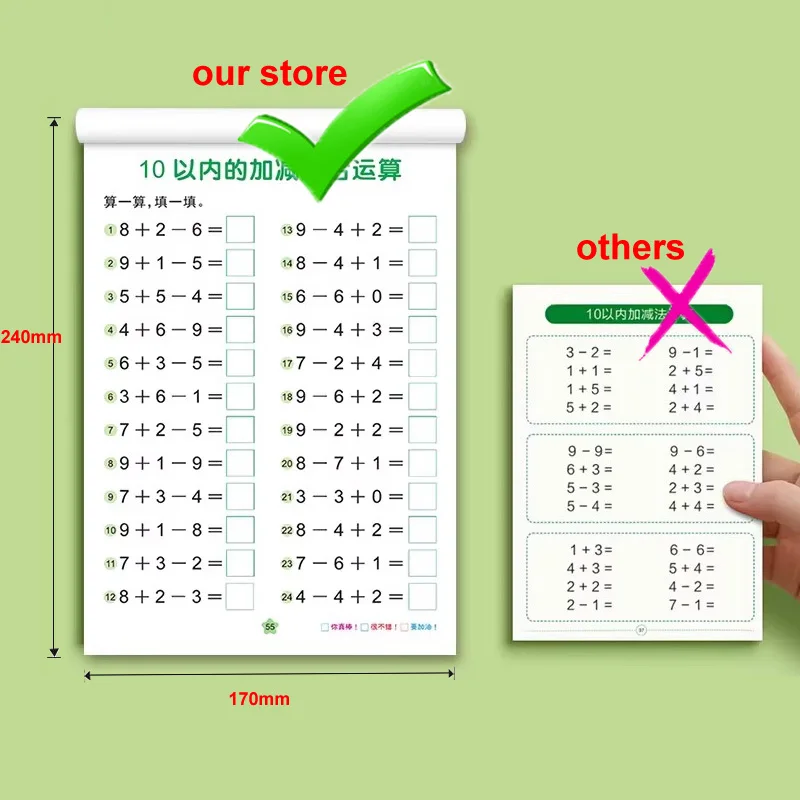 62 Pages Kindergarten Addition Subtraction Workbook Learning Mathematics Textbook Handwritten Arithmetic Exercise Books Kid Book