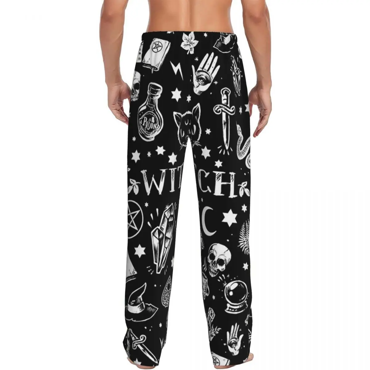 Custom Skull Cat Moon Gothic Design Pajama Pants Men Sleepwear Sleep Lounge Bottoms with Pockets