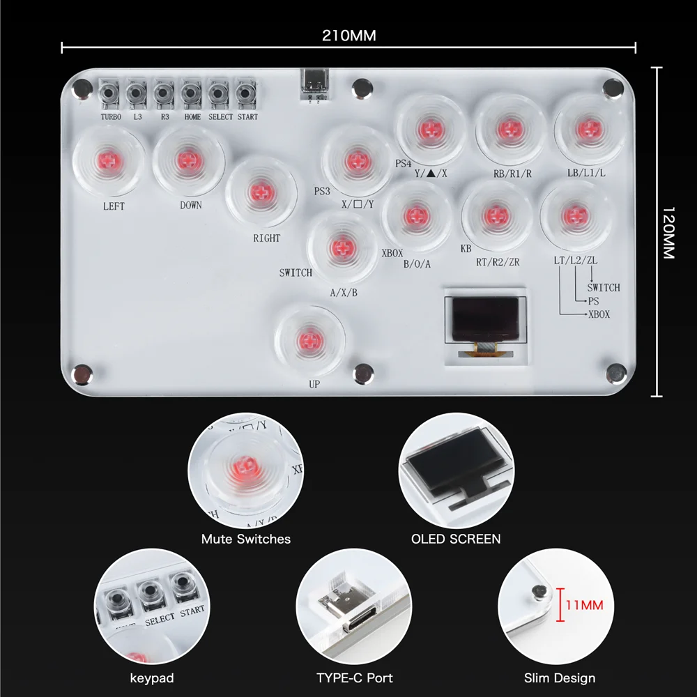 RGB Arcade Hitbox Tastatur Arcade Fightstick Controller Für PS4/PS5/Schalter Arcade Hitbox Für XBox/Schalter/dampf Arcade Kampf – Detail 4