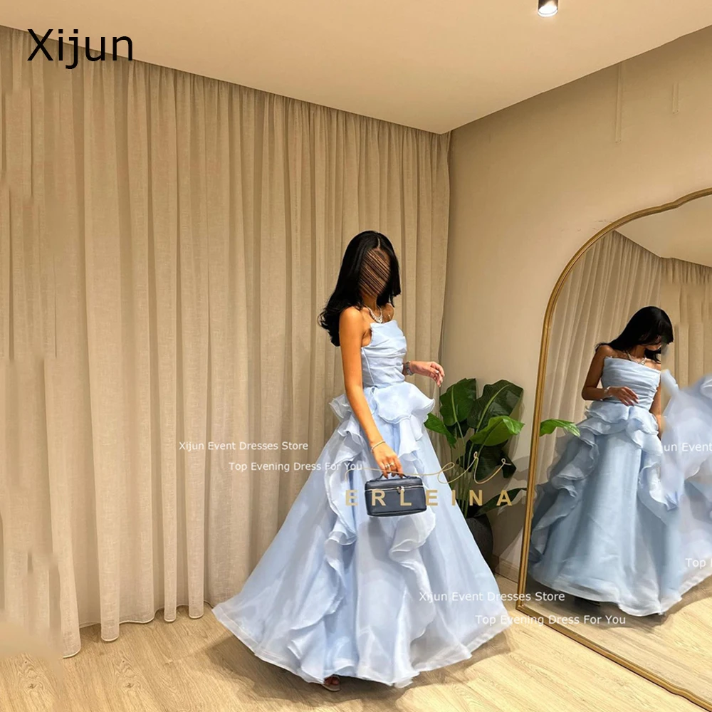 

Xijun Baby Blue Organza Evening Dresses Saudi Arabric Formal Prom Dresses Tiered Ruched A-Line Prom Gowns Dubai Party Gowns 2024