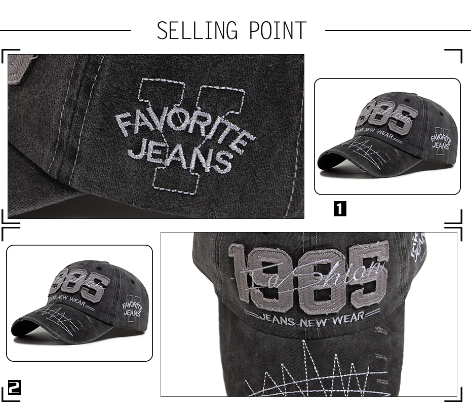 Big Digit 1985 Baseball Cap Stickerei Vintage gewaschene Baumwolle Männer Snapback Mode Visier Hip Hop Hut verstellbar für Frühling Autum – Detail 2