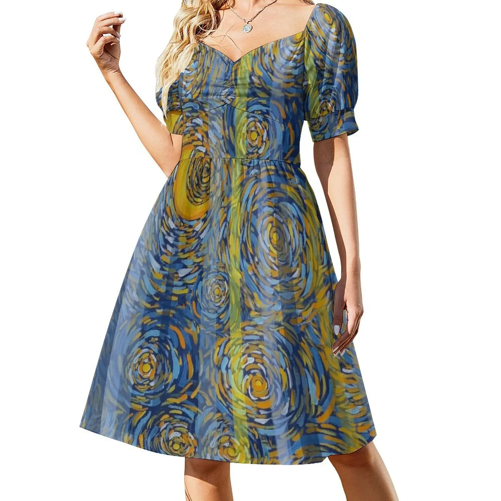 Vangogh's Blue Dream Starry Night, art by Miguel Matos Official Short-Sleeved Dress clothes Women dresses summer