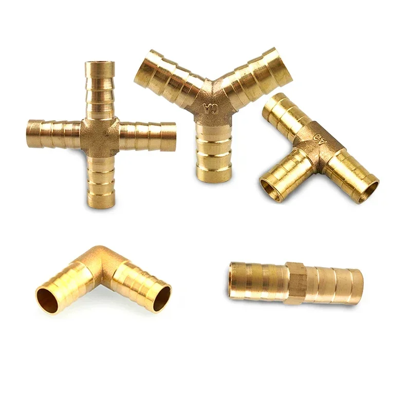 3 Way & 4 Way Brass Tube Connector, Straight Elbow Hose Cable 6 8 10 12 14 16 19mm, Copper Barbed Connector, Union Adapter