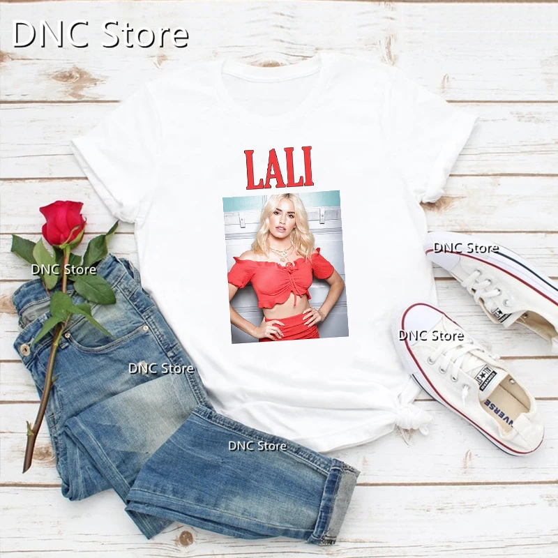 Moda nova camiseta feminina rapper lali impressão gráfica 90s meninas o-pescoço camiseta hip hop casual femme topos roupas de rua