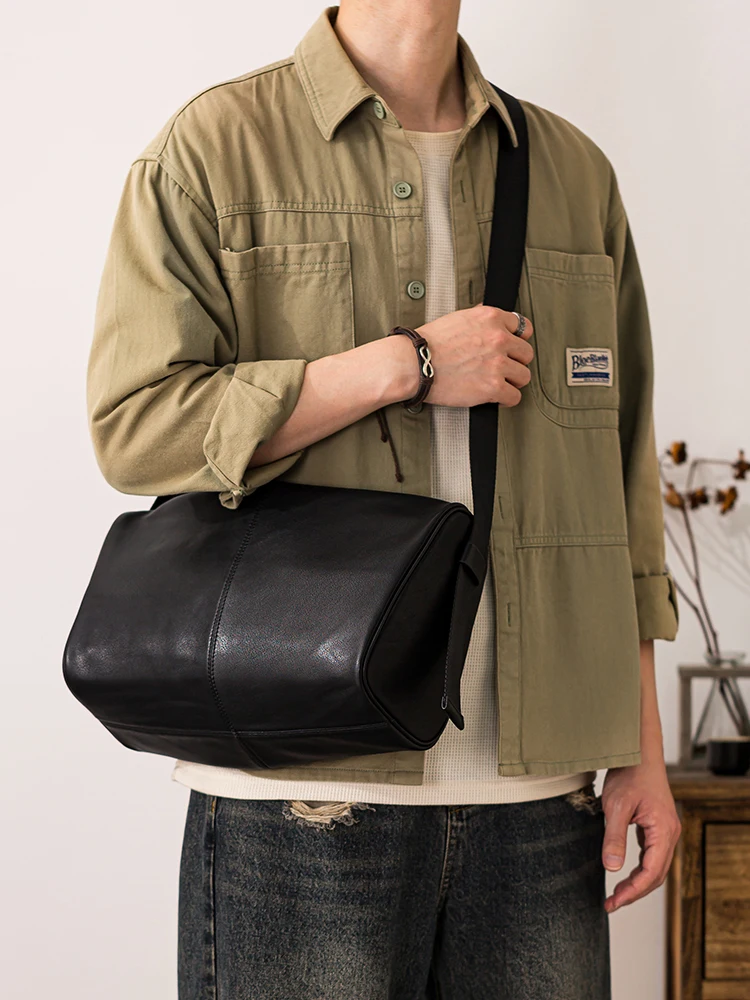Outdoor daily commuting first layer cowhide men's shoulder bag leisure weekend travel luxury genuine leather underarm bag