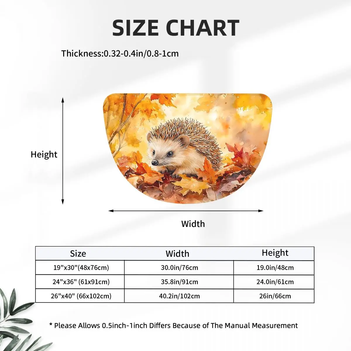 Hedgehogs Autumn Leaves Designed Soft Flannel Half Round Doormat Non Slip Bathroom Mat Absorbent Floor Carpet for Laundry Room