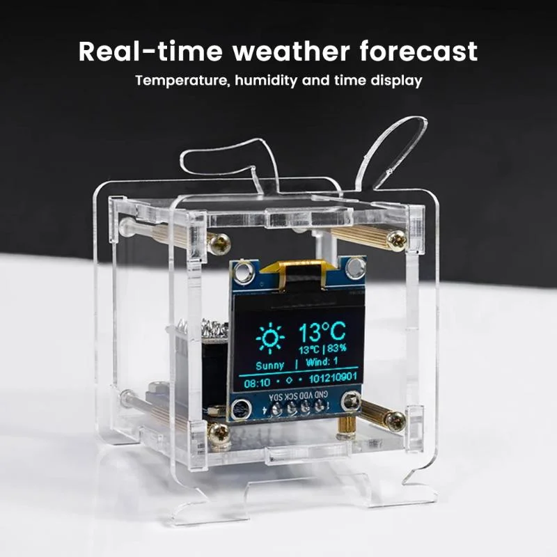 ESP8266 Mini Electronic Clock DIY Kit 0.96-inch OLED Display Supports 2.4GHz Wi-Fi Connectivity Enclosed DIY Soldering Kit