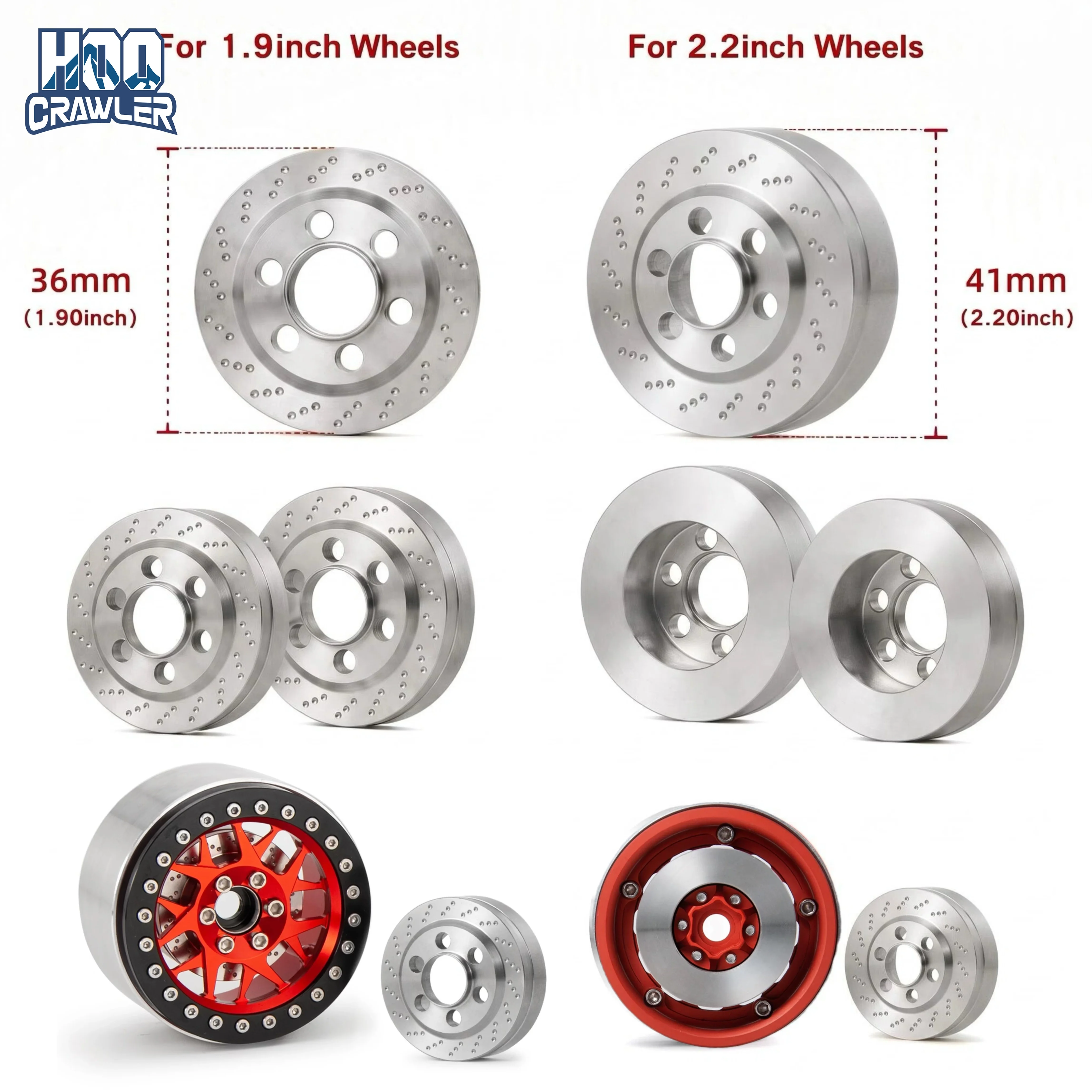 2Pcs Stainless Steel 1.9/2.2 inch Wheel Rims Internal Counterweight Balance Weight for 1/10 RC Crawler Car Model Parts