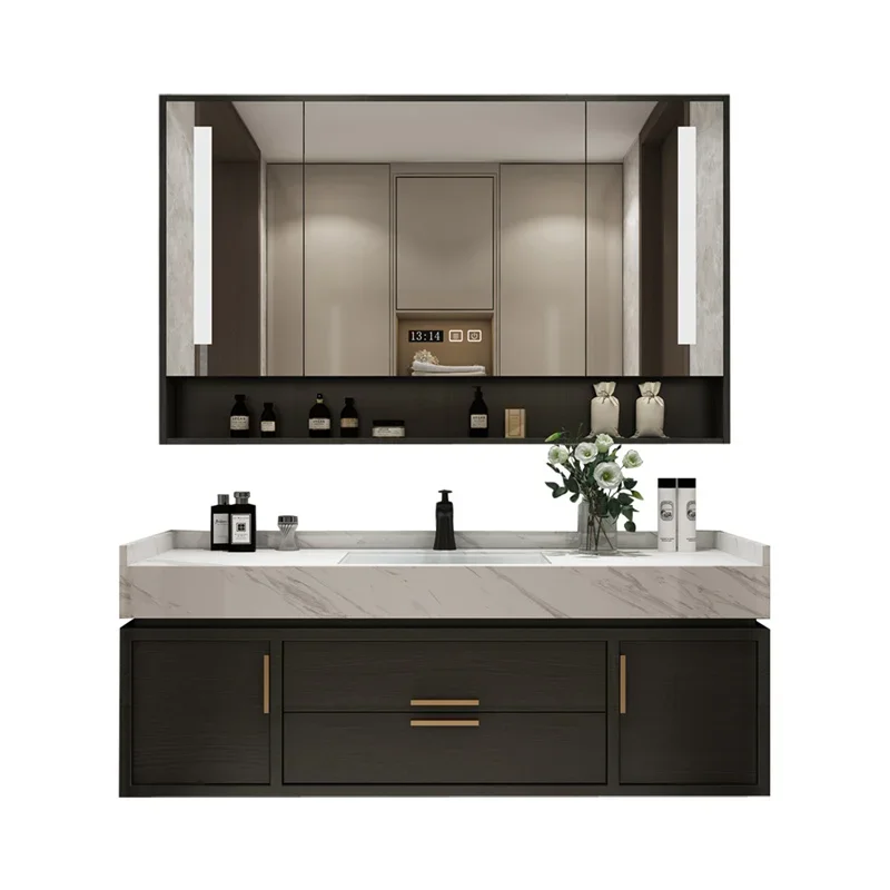 Light Luxury Bathroom Cabinet Intelligent Hanging Combination Modern Simple Custom Bathroom Washbasin Marble Furniture