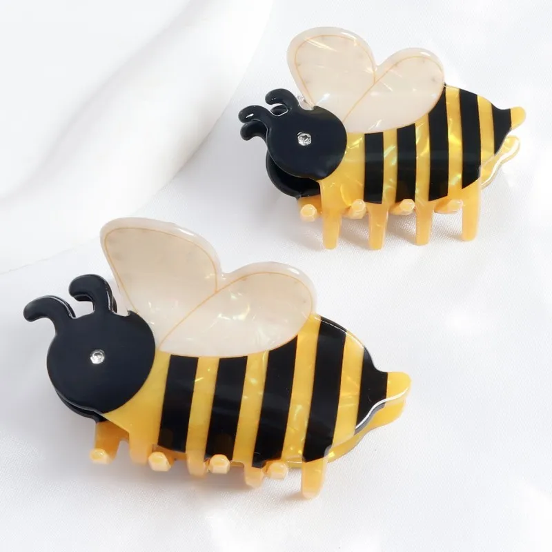 HANGZHI Yellow Black Stripe Rhinestone Bee Hair Clip Cute Cartoon Animal Shark Clip Unique Creative Hair Accessories For Women