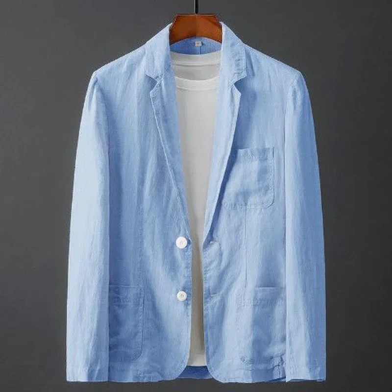 Spring Autumn Good Quality Linen Blazer For Men Business Casual Solid Color Simple Double Buttons Thin Male Suits Jackets
