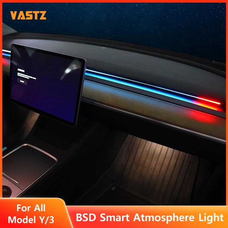 

Автомобильный BSD Smart Atmosphere Light для Tesla Model Y Juniper Model 3 Highland 2021-2025, регулируемый цветной инструмент, окружающее освещение