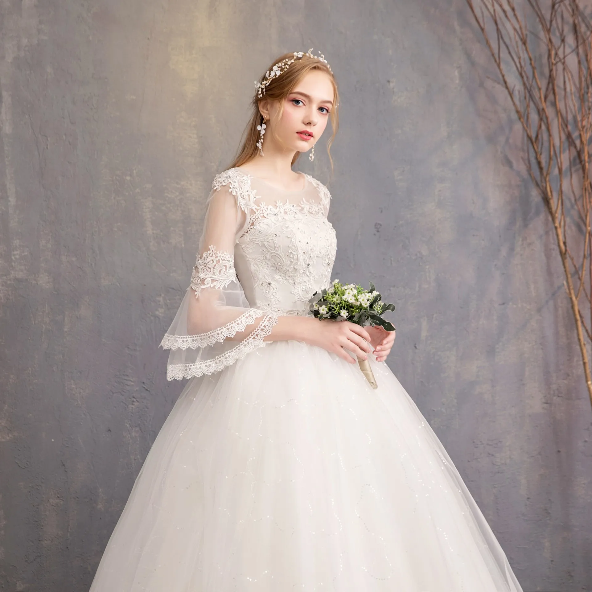 Elegant O-neck Appliques Illusion Lace Tulle Wedding Dresses 2025 Sweep Train Ball Gowns Bridal Gowns Vestido De Noiva