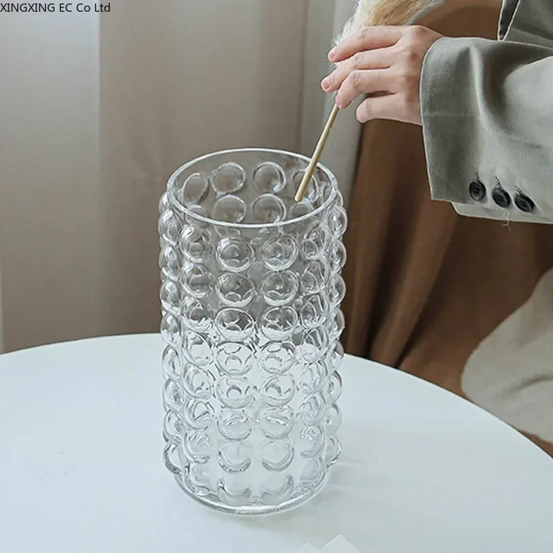 Transparent Glass Vase Bubble Embossed Shape Hydroponic Vase Flower Arrangement Accessories Creative Living Room Home Decoration