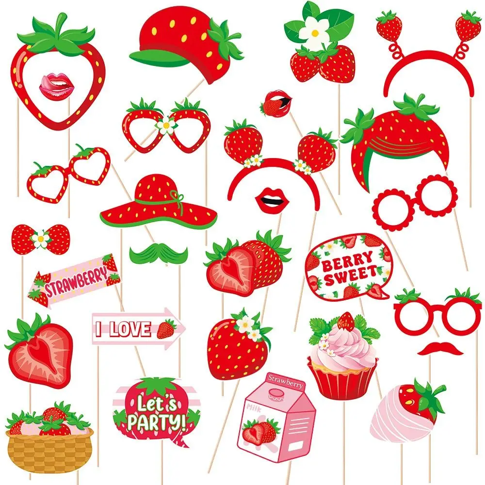 

Funny Red Summer Fruit Photo Props Strawberry Paper Photo Booth Props Festival Dress Up Costume Mask Hawaii Party