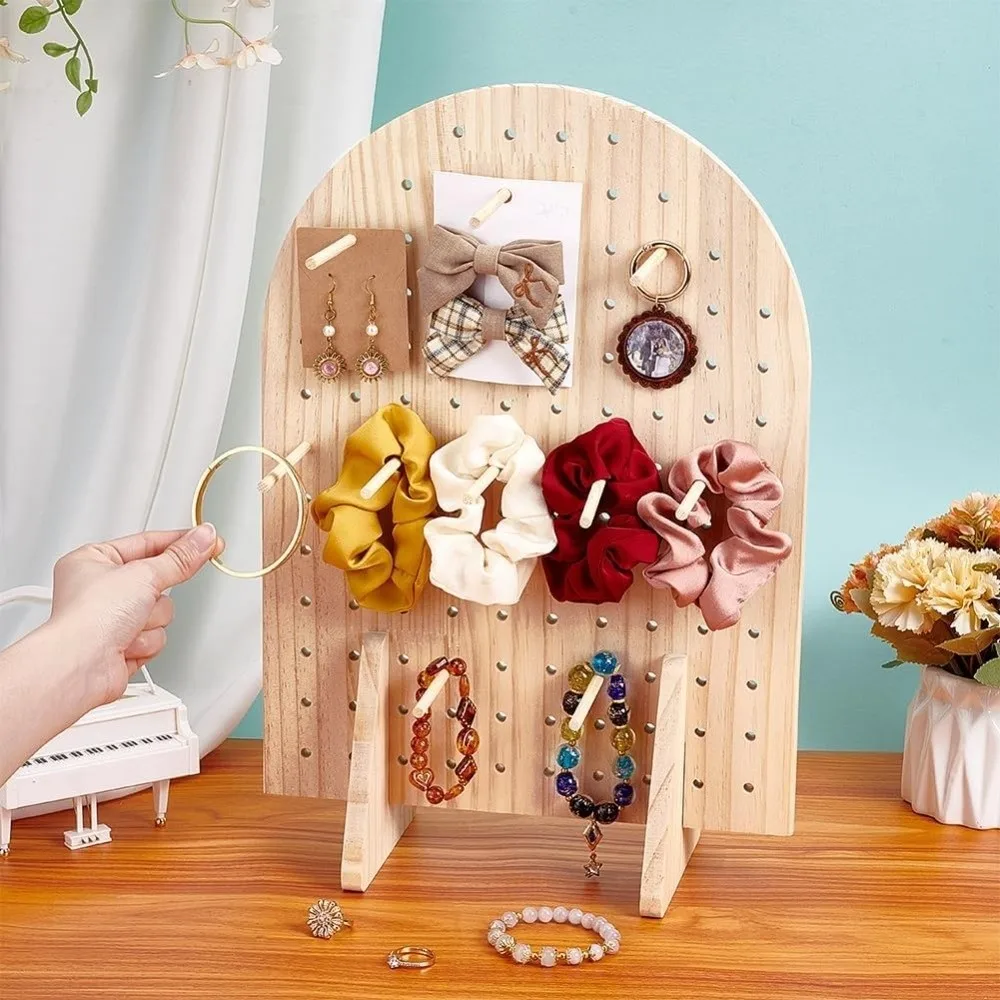 

Wooden Pegboard Display Stand Decoration with 25 Pcs Wood Dowel Rods Jewelry Retail Display Rack Multifunction Creative