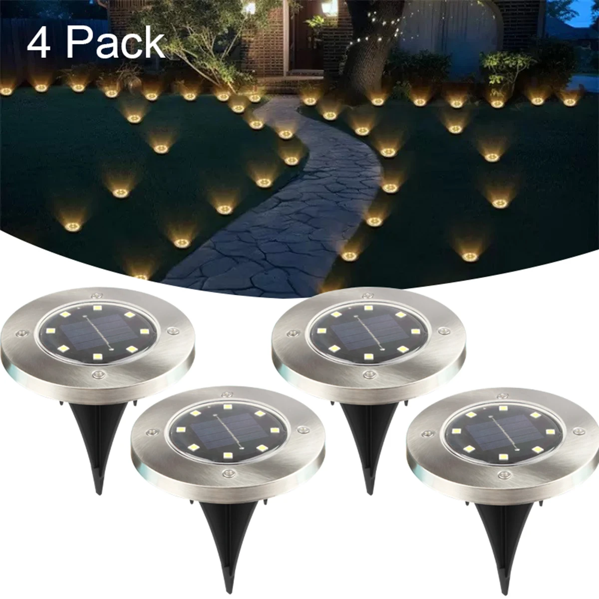 4 Uds. Luz de tierra de energía Solar para exteriores, luces solares para camino, cubierta, patio, entrada, césped, Patio, lámpara de decoración de jardín