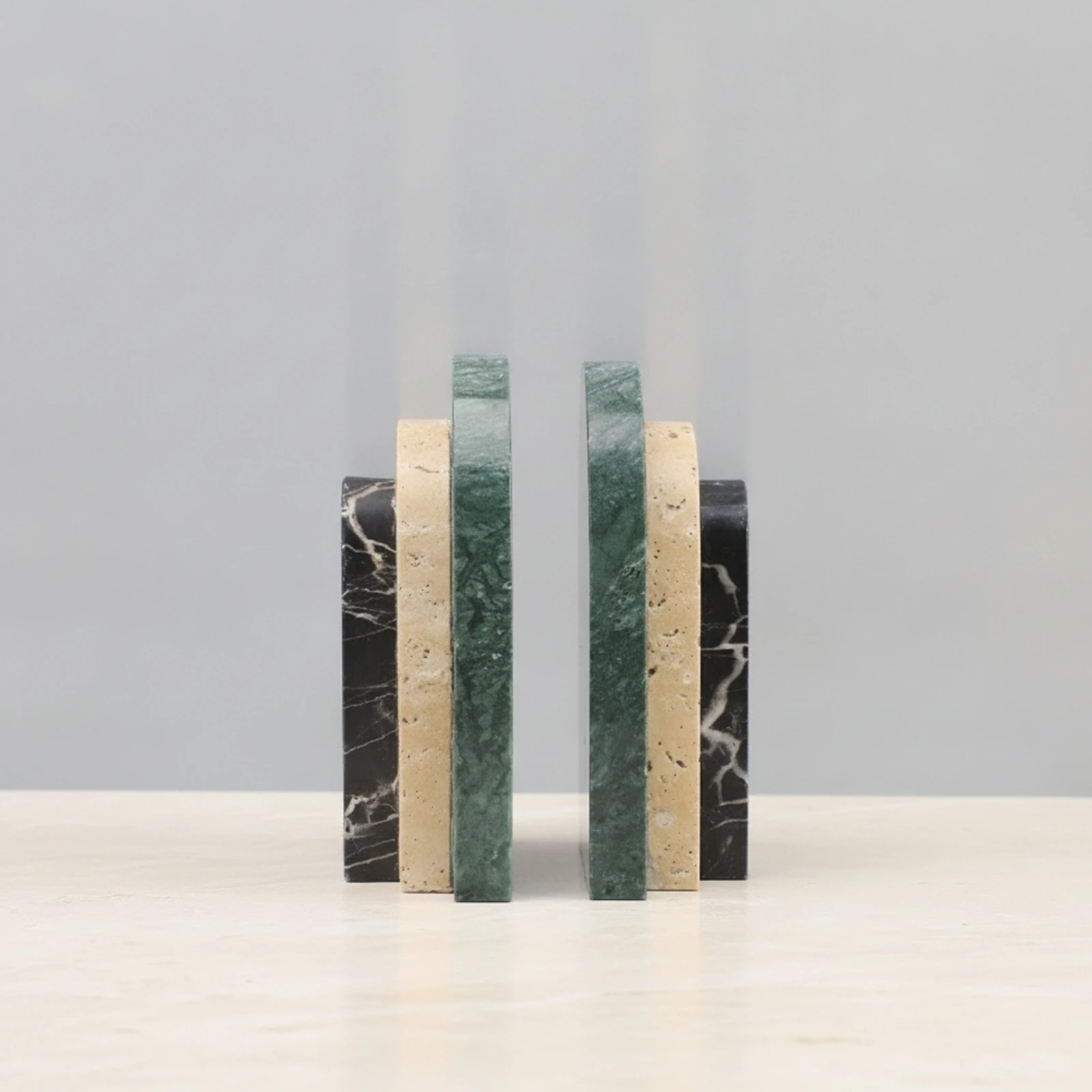 Arched Stone Bookend Architectural Natural Stone Bookend with Veining Book Organizer Sturdy for Bookshelf, Office