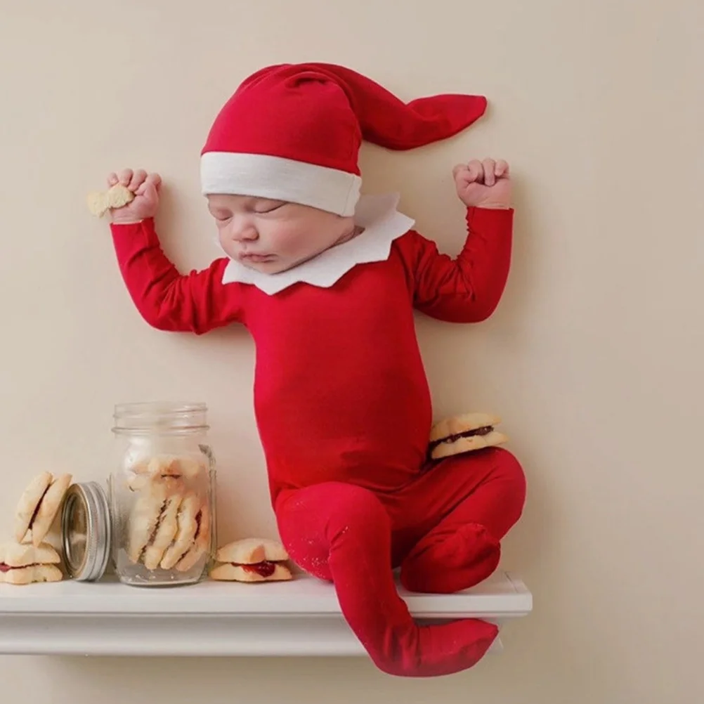 ชุดรอมเปอร์เด็กทารกแรกเกิด แขนยาว พร้อมหมวก ปกคอ สำหรับถ่ายภาพคริสต์มาส เด็กชาย เด็กหญิง เสื้อผ้าเด็กทารก ชุดรอมเปอร์