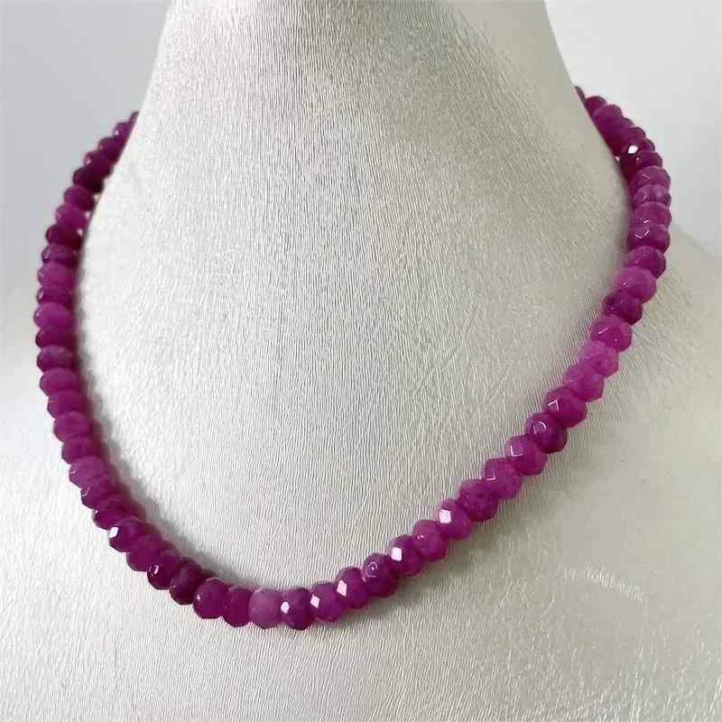 Faceted Rubellite Natural Stone Necklace 5*8MM Brazil Pink Red Bead Women Luxury Gemstone Preciosas Jade Yoga Jewelry Female