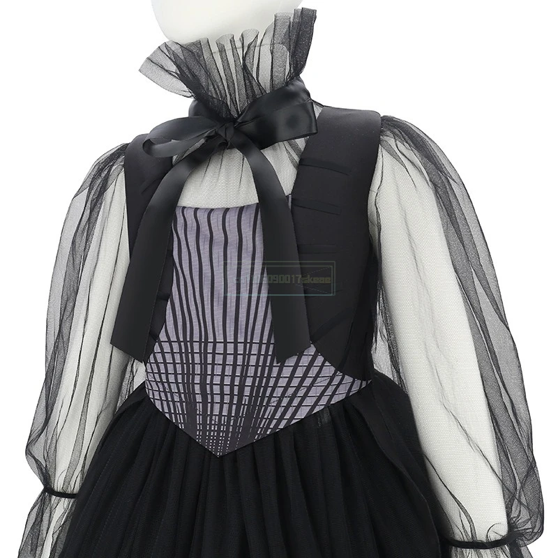 Meninas trajes de halloween crianças longo vestido preto com acessórios bonito vestir-se roupas de aniversário menina carnaval festa baile vestido