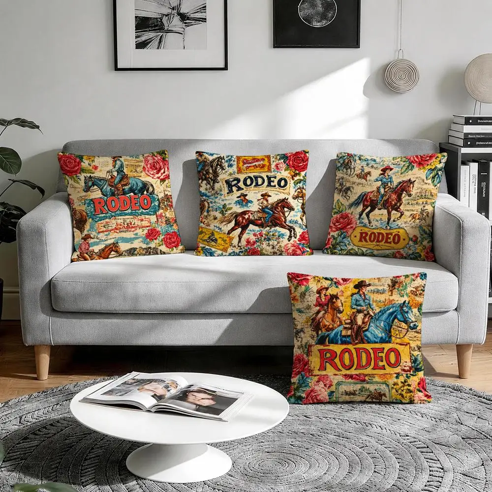 Vintage Rodeo Romance Cushion Cover Linen Throw Soft Decorative  for Bed Sofa Car Home Decor Pillowcase 45x45cm
