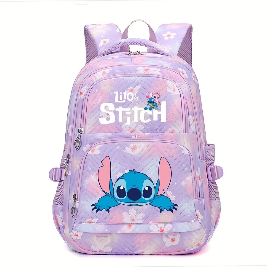 

Disney Stitch Student Backpack Girl's Cartoon Print Backpack Large Capacity Portable Commuter Backpack Travel Bag Girl's Gift