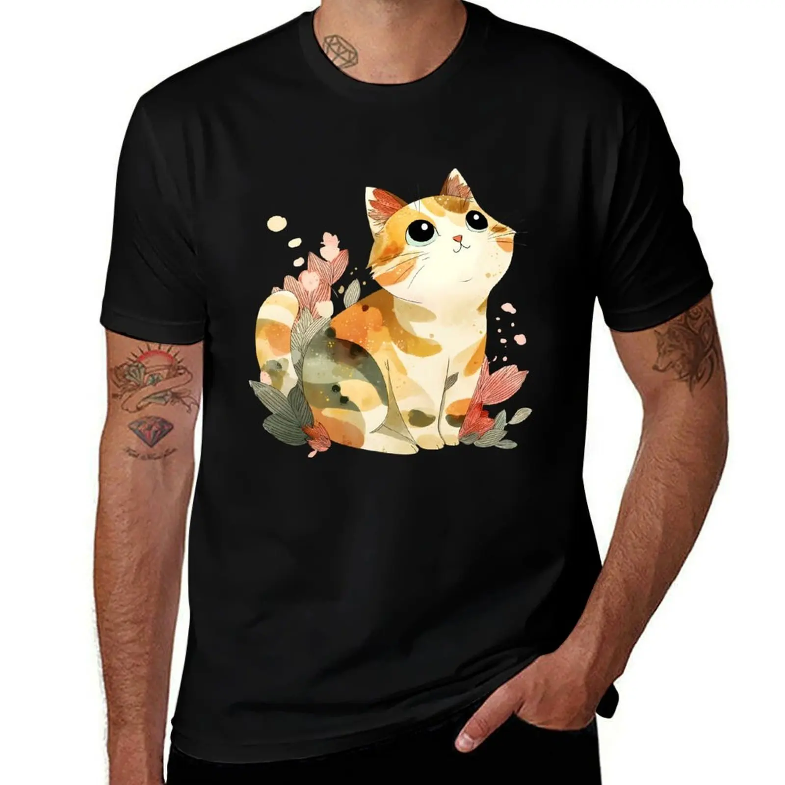

the most Cute Cat with Floral Design T-Shirt graphic t shirt vintage tshirts personalised clothes for men