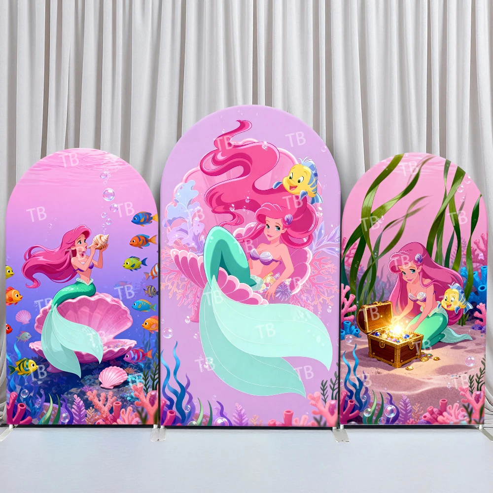 

TB Ariel Arch Backdrop Cover Underwater Shell Treasure Chest Sea Coral Scene for Birthday and Baby Shower Party Photo Booth