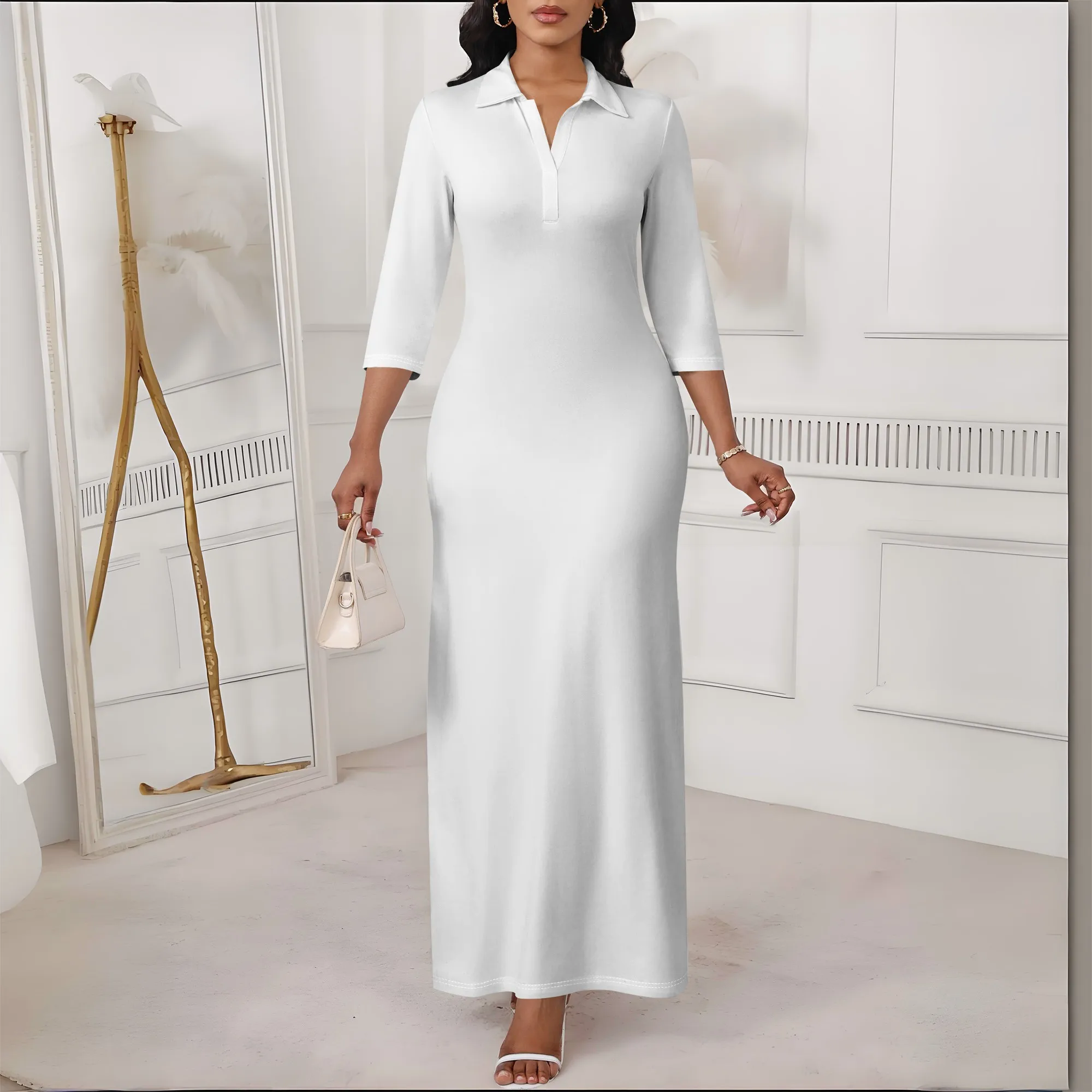 長袖セータードレスラップVネックセクシードレスカジュアルボディコンスリットカクテルパーティードレス