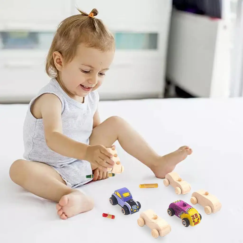 

Wood DIY Preschool Educational Toys Kids Early Learning Toys Unfinished Wooden Cars Crafts for Party Favors Holiday Gifts