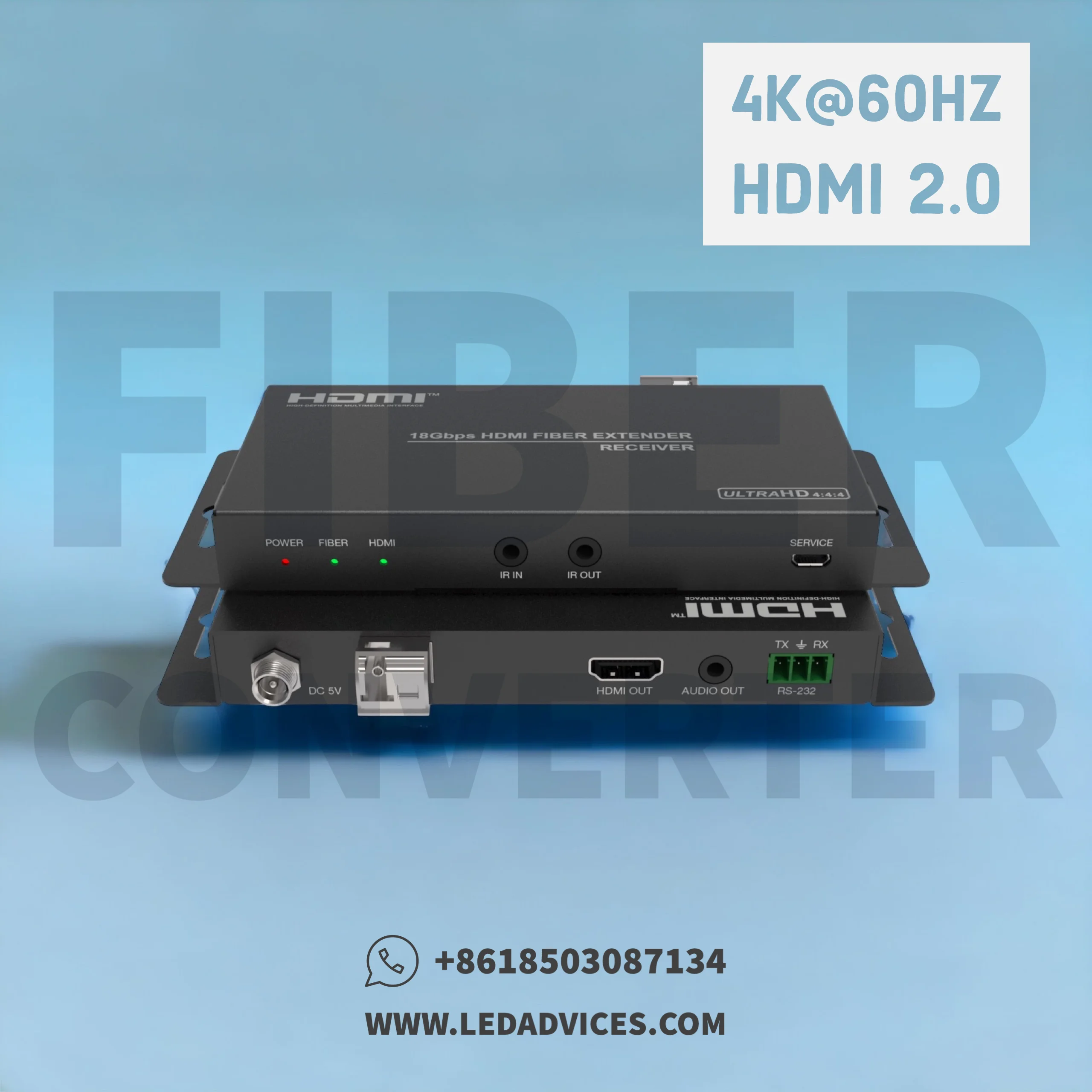 4K60 HDMI Fiber Extender HDMI2. Fiber Extender LC 10Km 18Gbps HDMI over Optical Fiber Extender with RS-232 IR  Audio Extracting