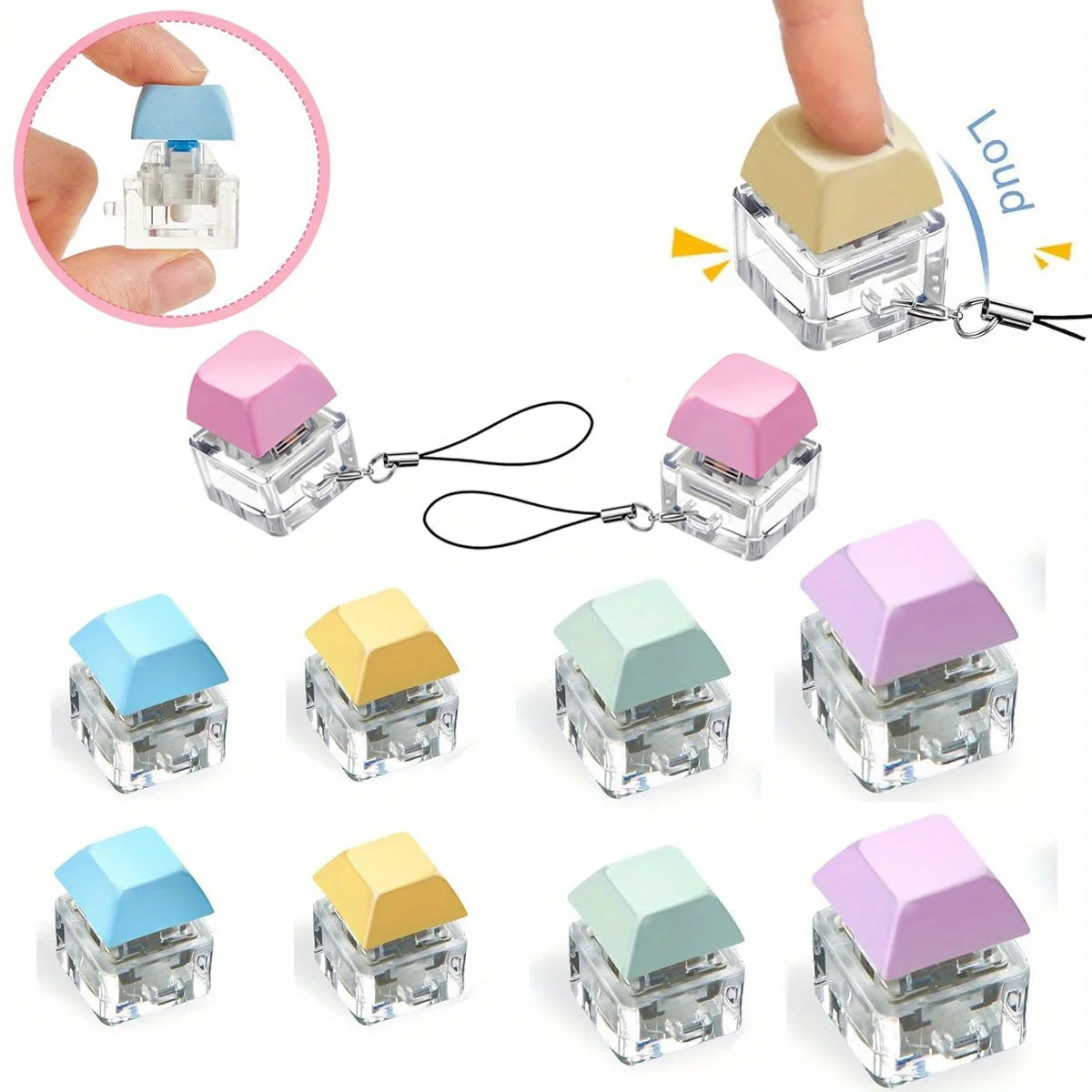 8pcs Silent & Clicky Keyboard Fidget Toy, Vibrating Keys Stress Relief, Non-Toxic ABS for Office & School, Multi-Color Gift