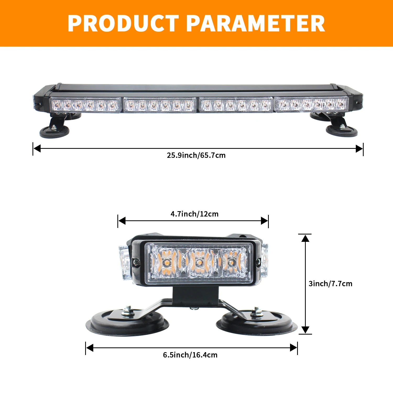 Amber 54 LED Strobe Light Bar Double Side Flashing High Intensity Emergency Warning Flash Strobe Tow Truck Vehicle Police Car