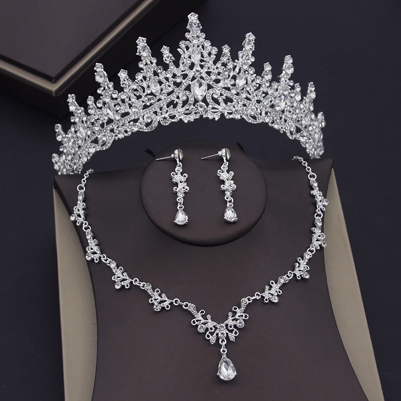 Luxury Gorgeous Crystal Bridal Jewelry Sets Tiaras Crown Earrings Choker Necklace for Women Wedding Dress Bride Jewelry Set