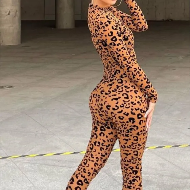 Leopard Print New Women's Jumpsuit Slim Long-sleeved Sexy Flocked See-through Slimming Jumpsuits For Woman Комбинезон Женский 6 Leopard Print Women's Jumpsuit Slim Long-Sleeved Sexy Flocked See-Through Slimming – view 6