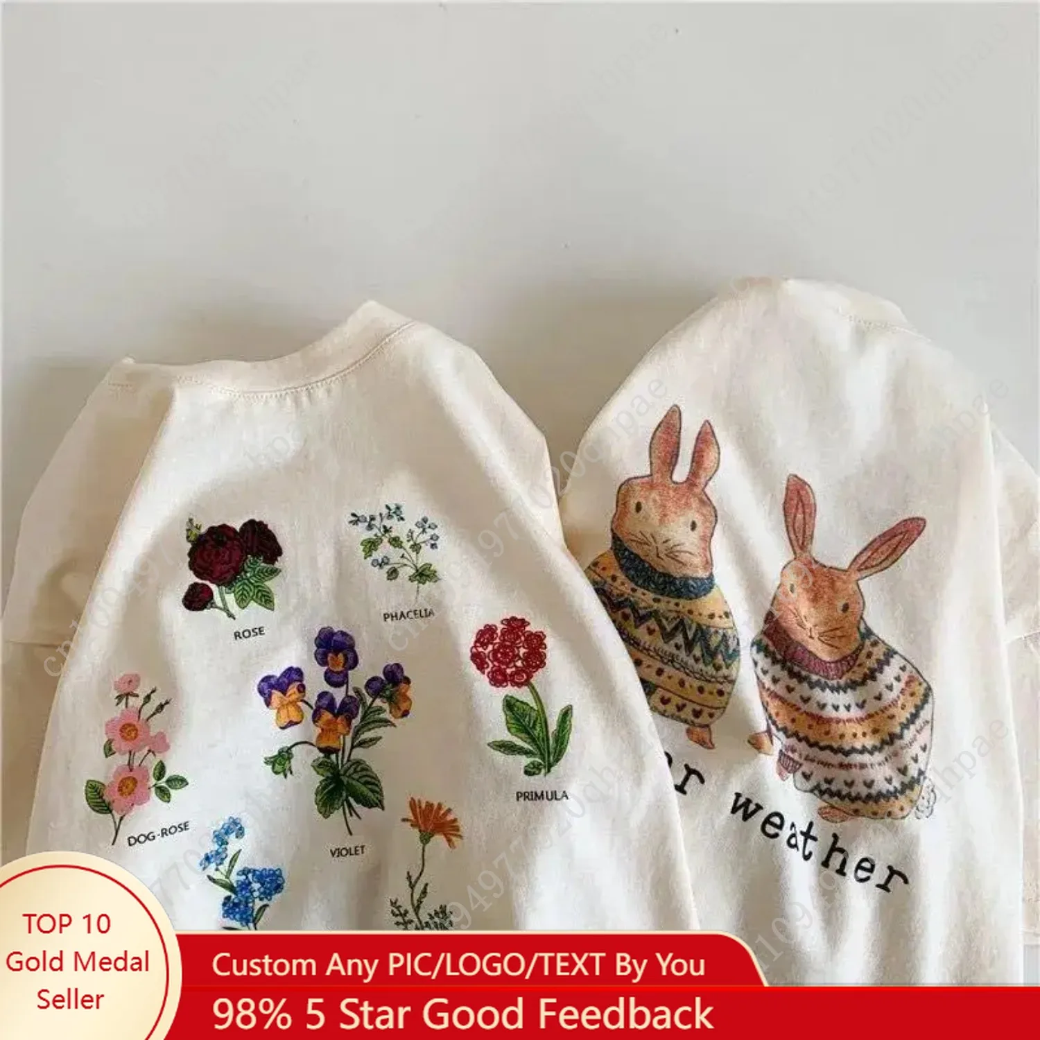 เสื้อยืดเด็กผ้าฝ้ายลำลอง 1-10 ปี ฤดูร้อน 2025 เสื้อยืดเด็กผู้หญิงแขนสั้นลายการ์ตูน เสื้อเด็กผู้ชายเด็กผู้หญิงลายกระต่ายดอกไม้