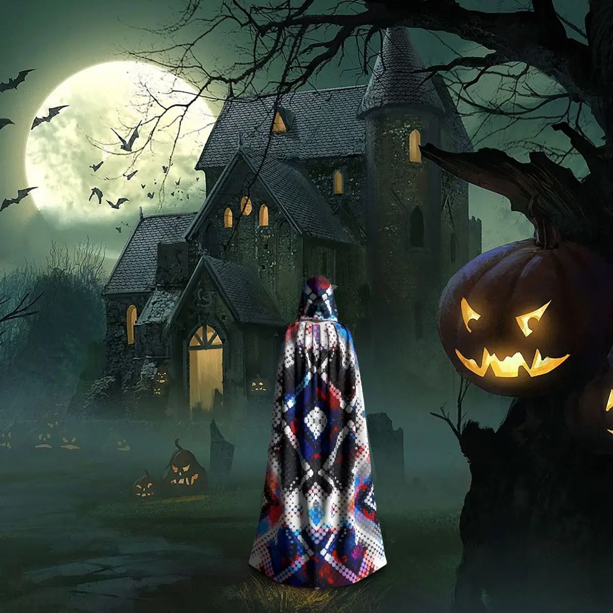 후이초르 멕시코 전통 롱 후드 망토 마녀 중세 의상 코스프레 케이프 할로윈 코트 성인 유니섹스