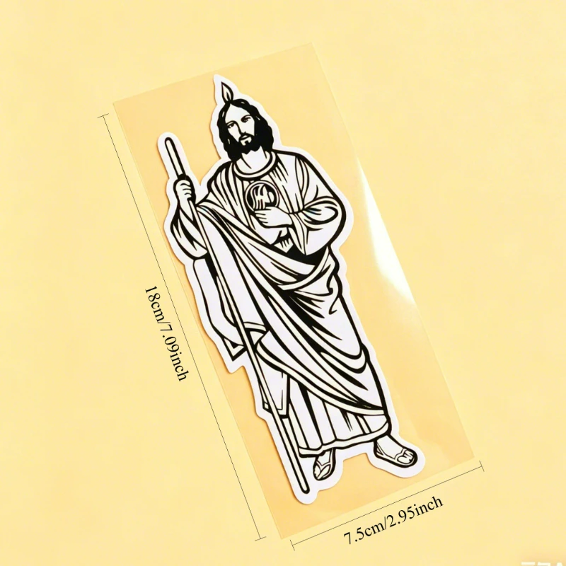 1Pc 2D Flat Standing Christ Vinyl Sticker, Removable Self‑Adhesive Decal For Car Window Windshield Bumper Decor, Holiday Gift