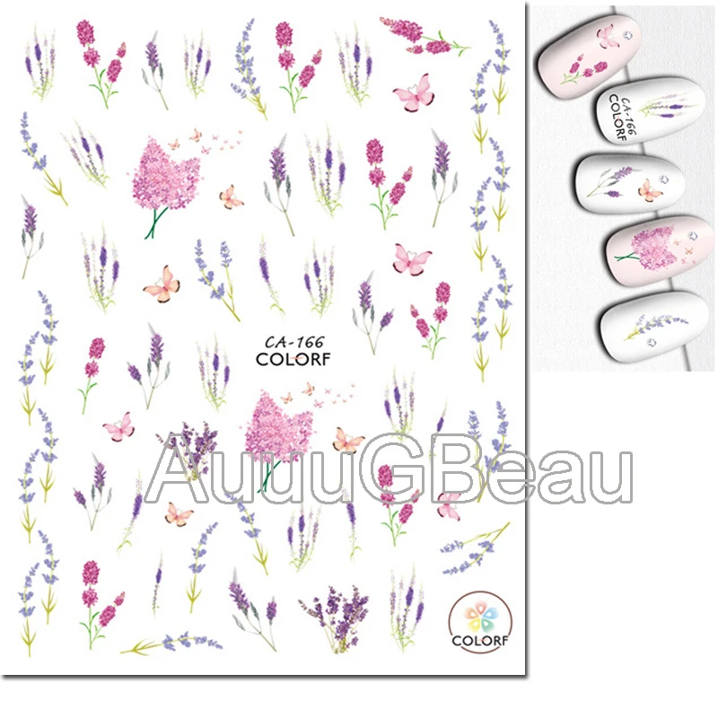 Adesivi per Nail Art 3d mazzo Lavenders fiori viola foglie cursori adesivi decalcomanie per unghie decorazione Manicure