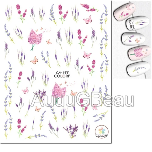 Imagen 2 del producto Pegatinas 3d para decoración de uñas, ramo de lavanda, flores moradas, hojas, deslizadores adhesivos, calcomanías para decoración de uñas, manicura