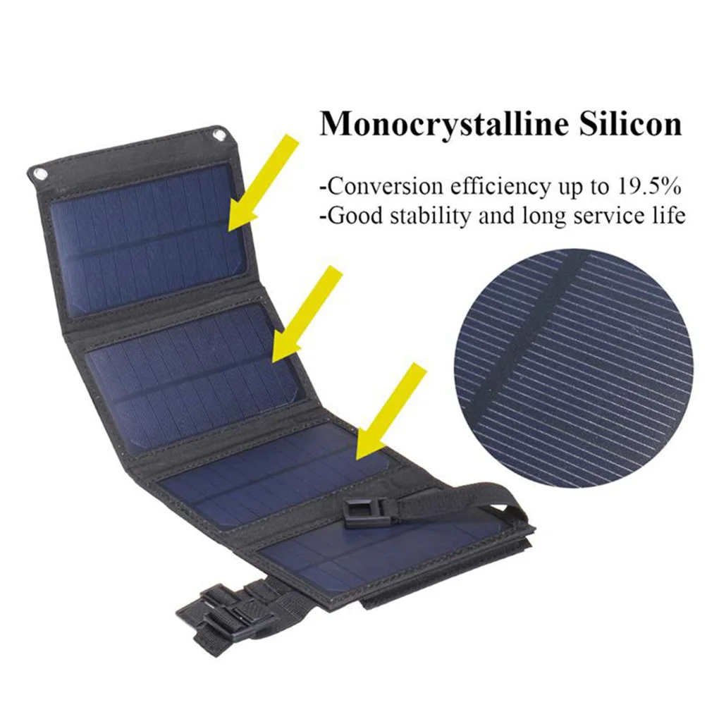 USB Solar Panels 20W 5V Outdoor Portable Emergency Mobile Phone Charger Backpacking Travelling Cells Charging Plate Black