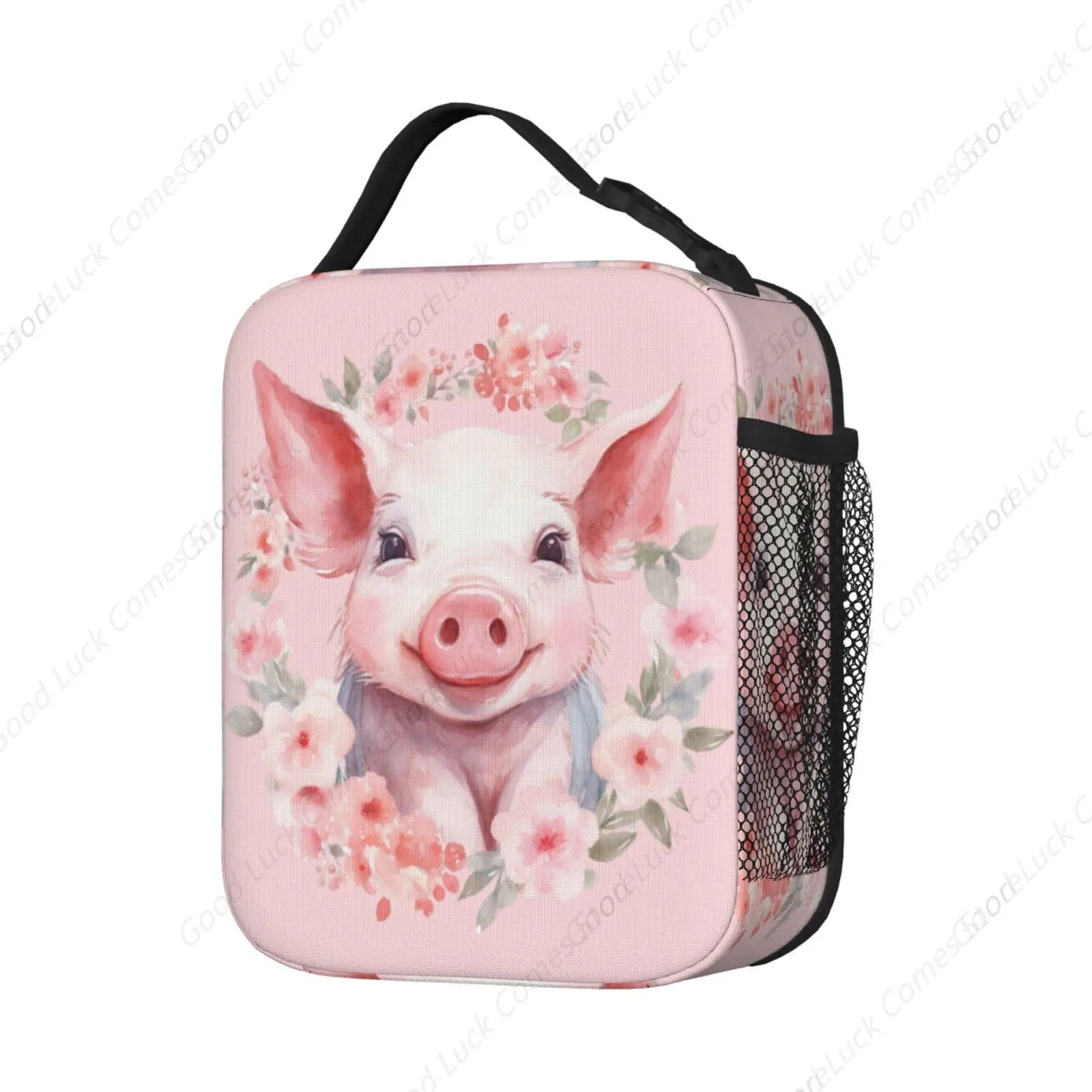 Pink Pig Wreath Lunch Box - Insulated Lunch Bags for Boys/Girls/Women/Men Detachable Handle Lunchbox Meal Tote Bag