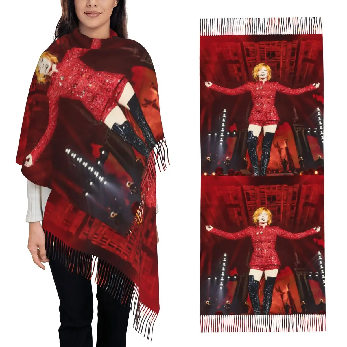 

Mylene Farmer Jeanne Gautier, модный шарф для певицы, шарфы с кисточками для женщин, теплые шали и накидки, длинная осенне-зимняя шаль