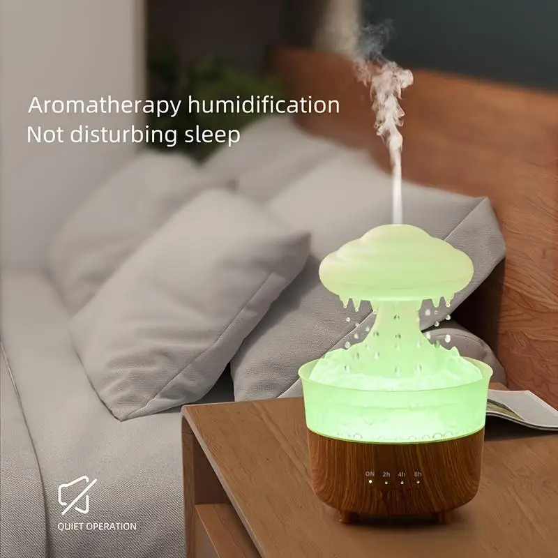 Cloud Shaped  Essential Oil Diffuser without Battery, 1 Piece USB Powered Cloud Rain Humidifier with Remote Control, Creative Co