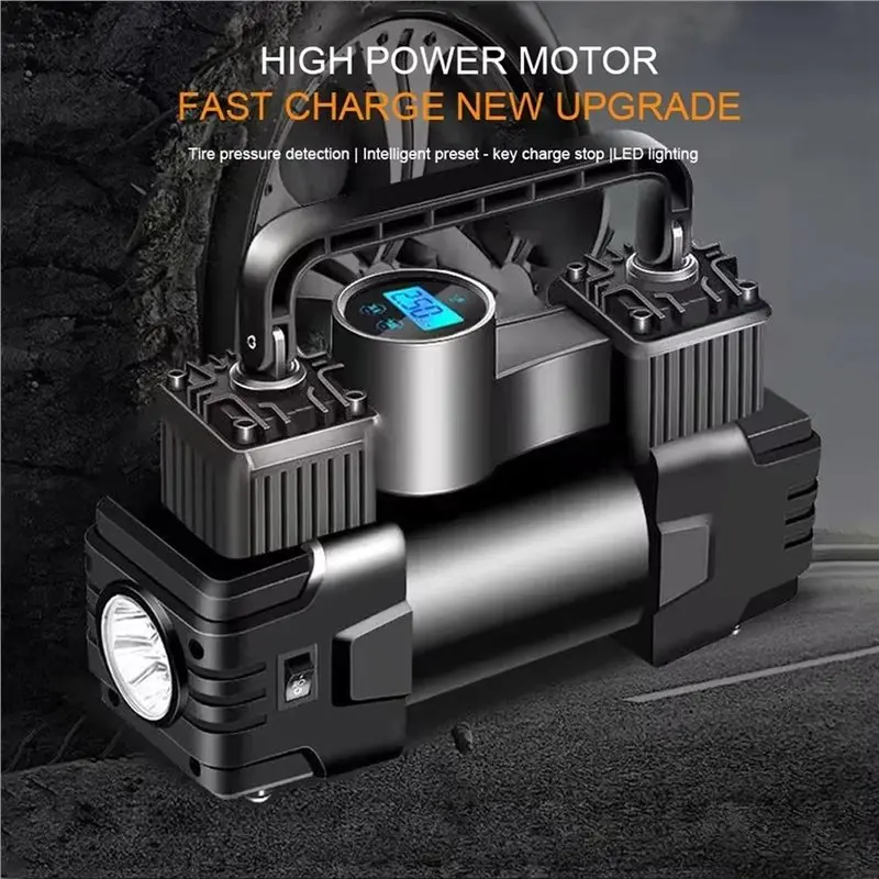 【PRICE REDUCT】Mini compressore d'aria Gonfiatore per pneumatici resistente a doppio cilindro con manometro Pompa elettrica Pneumatico per auto Gonfiabile P