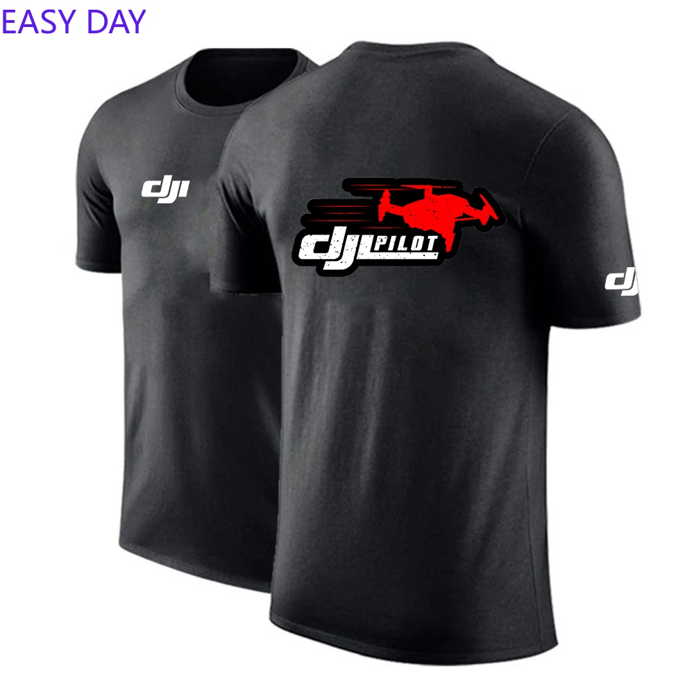 2024 Dji Professional Pilot Drone Summer New T-shirt Casual Short Sleeved Men Printing Comfortable Versatile Shirt Tops