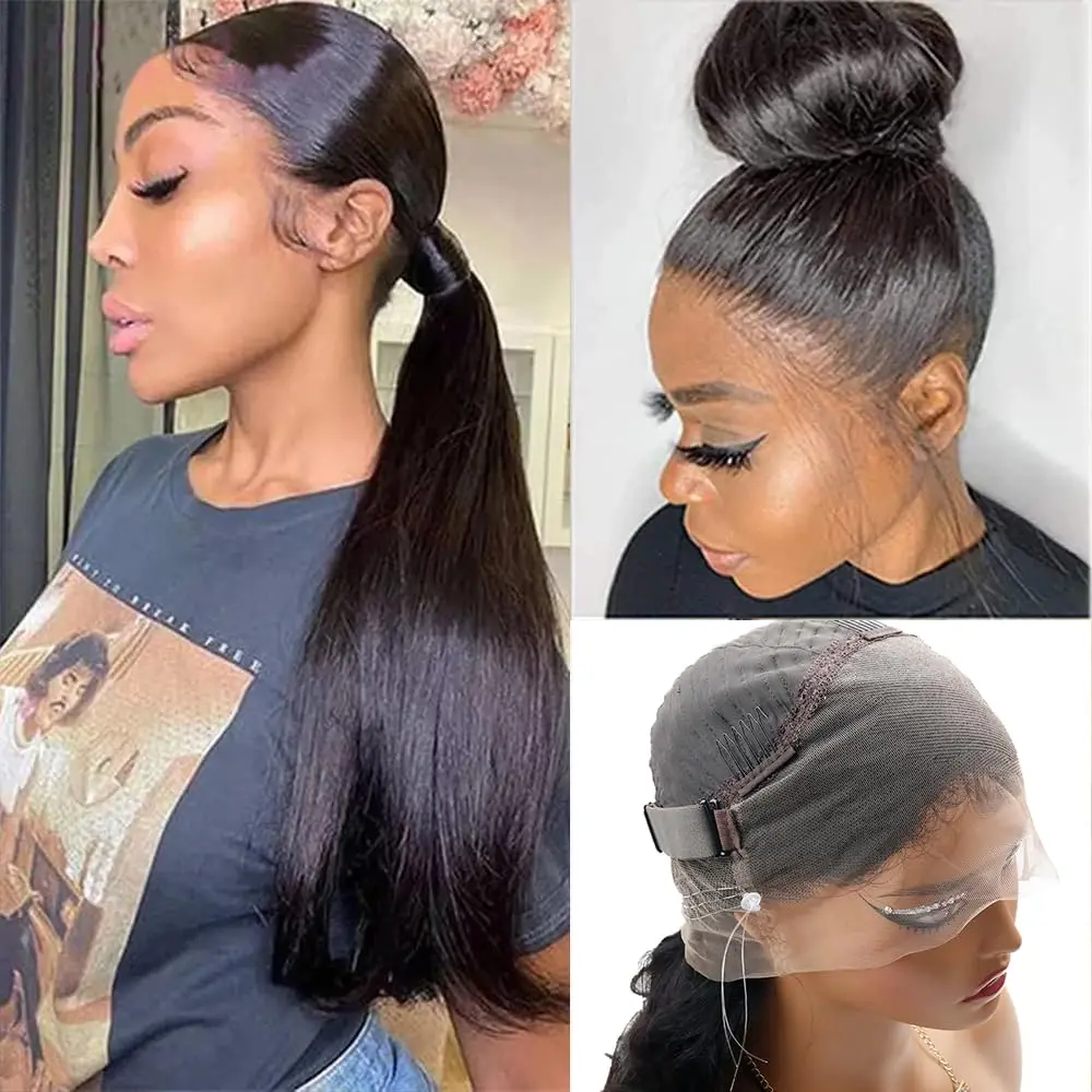 حقيقي 360 حزام غير مرئي غلويليس الباروكات شعر الإنسان العظام مستقيم سحب الذهاب HD الدانتيل الشفاف شعر مستعار أمامي مع الرباط المرن 0